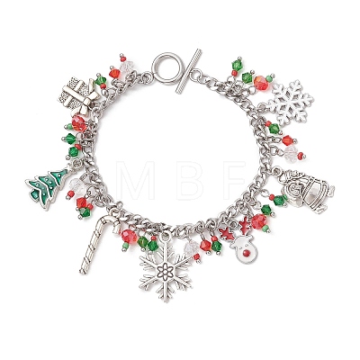 Christmas Series Alloy Enamel Charm Bracelets BJEW-TA00662-1
