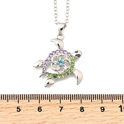 Summer Beach Alloy Colorful Rhinestone Sea Turtle Pendant Necklaces for Women NJEW-C089-01P-1