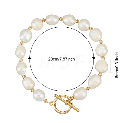 ANATTASOUL Natural Pearl Beaded Bracelet with Brass Clasp for Women BJEW-AN0001-05-1