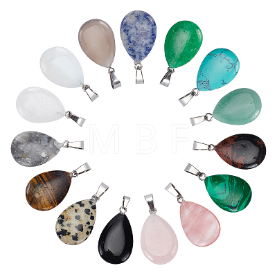 30Pcs 15 Colors Gemstone Pendants G-SC0001-41-1