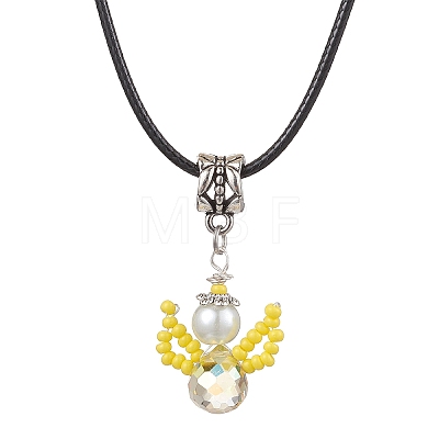 Glass Seed Beads & Glass Pearl Angel Pendant Necklaces NJEW-MZ00056-02-1