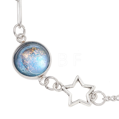 2Pcs 304 Stainless Steel Resin Cabochon Link Bracelets BJEW-JB13407-1