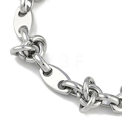 304 Stainless Steel Oval & Knot Link Bracelets for Men Women BJEW-G725-01P-1