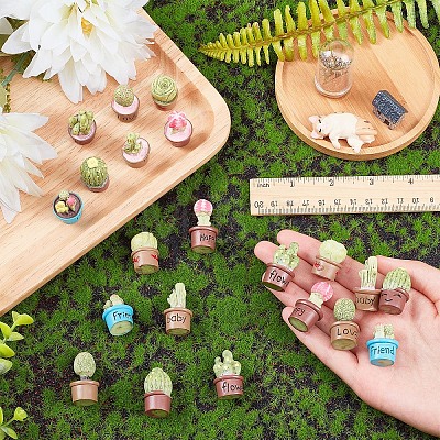 21Pcs 7 Style Resin Mini Cactus Bonsai Display Decorations AJEW-CP0005-41-1