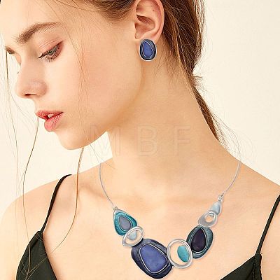 Oval Alloy Enamel Pendant Necklaces & Stud Dangle Earrings Sets for Women WG9C94B-01-1