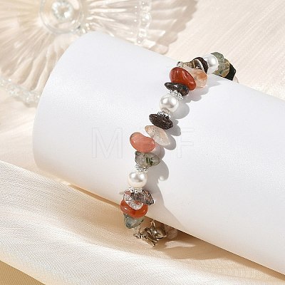 Natural Rutilated Quartz Chip & Shell Pearl Beaded Bracelets BJEW-JB14323-1