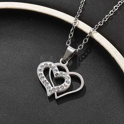 304 Stainless Steel Crystal Rhinestone Heart Pendant Cable Chain Necklaces for Women NJEW-Z056-01B-P-1