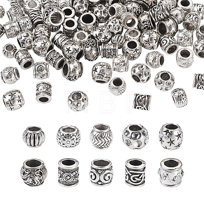 Craftdady 100Pcs 10 Style Tibetan Style Alloy European Beads FIND-CD0001-34-1