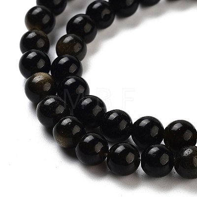 Natural Golden Sheen Obsidian Beads Strands G-C068-6mm-9-1