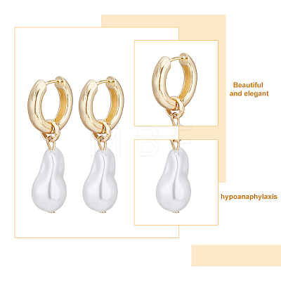 FIBLOOM 1 Pair ABS Plastic Pearl Dangle Hoop Earrings EJEW-FI0002-20-1