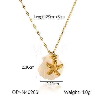 Ocean Theme Natural Shell & 304 Stainless Steel Pendant Dapped Chain Necklaces for Women FS-WG58500-13-1