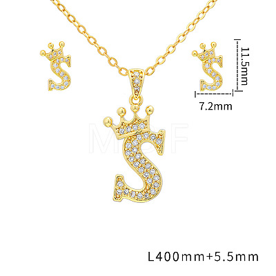 Brass Micro Pave Clear Cubic Zirconia Pendant Necklaces & Stud Earrings Sets FS-WG8C370-19-1