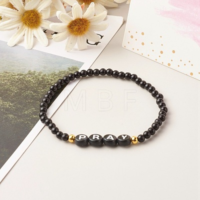 Pray & Love Acrylic Beads Stretch Bracelet Set for Gift BJEW-JB06679-1