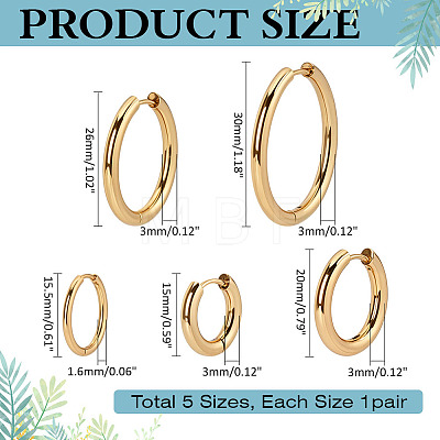 5 Pairs 5 Styles PVD Vacuum Plating 304 Stainless Steel Huggie Hoop Earrings for Women EJEW-ME0001-07-1