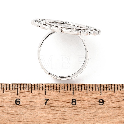 Vintage Adjustable Iron Flower Finger Ring Components Alloy Cabochon Bezel Settings X-PALLOY-O036-19AS-1