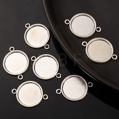 Tibetan Style Alloy Flat Round Cabochon Connector Settings X-TIBE-M022-09AS-1