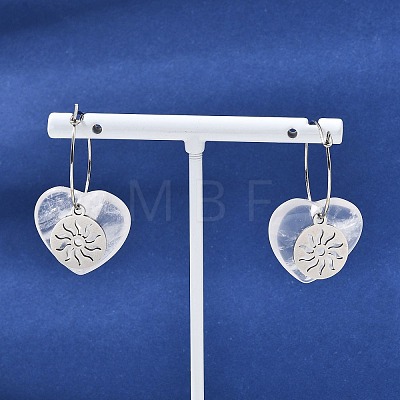 Natural Quartz Crystal & 304 Stainless Steel Hoop Earrings for Women EJEW-G475-01P-01-1