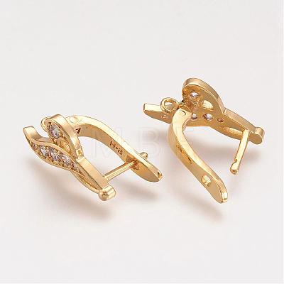 Brass Micro Pave Cubic Zirconia Hoop Earring Findings with Latch Back Closure ZIRC-F052-08G-1