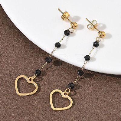 304 Stainless Steel Glass Tassel Stud Earrings EJEW-G453-05G-02-1