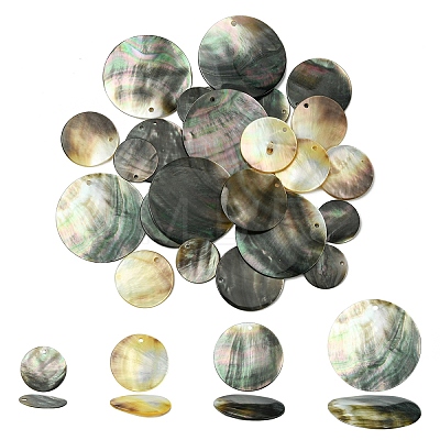 6Pcs Black Lip Shell Pendants SSHEL-YW0001-13A-1
