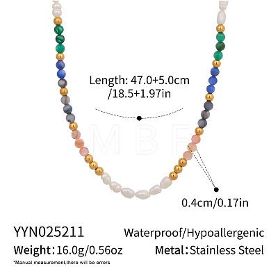 Summer 304 Stainless Steel & Natural Mixed Stone & Freshwater Pearl Beaded Necklaces for Women DA9430-2-1