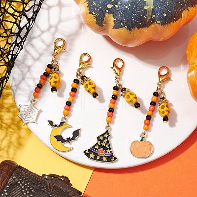 Halloween Theme Alloy Enamel Pendant Decorations HJEW-MZ00060-1