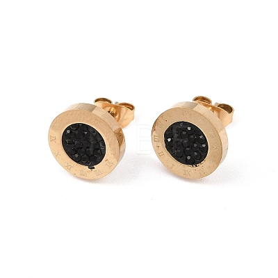 Flat Round 304 Stainless Steel Stud Earrings EJEW-H175-02G-02-1