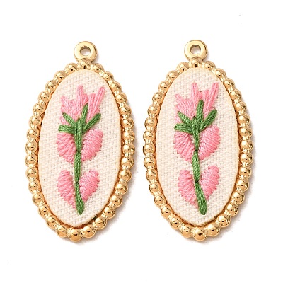 304 Stainless Steel & Cloth Embroidered Pendants FB-CBAFBAF-11G-02-1