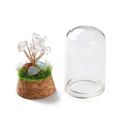 Natural Quartz Crystal Chips Money Tree in Dome Glass Bell Jars with Wood Base Display Decorations DJEW-K030-02A-1