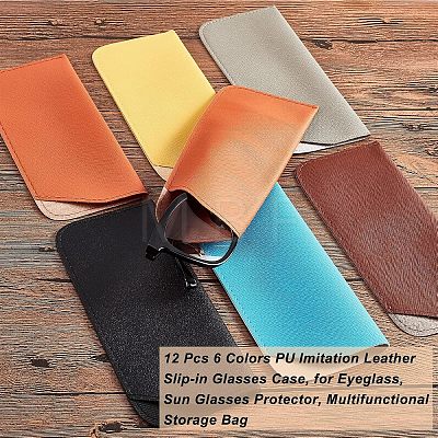  12Pcs 6 Colors PU Imitation Leather Slip-in Glasses Case AJEW-NB0003-69-1