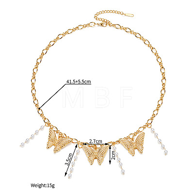 304 Stainless Steel Crystal Rhinestone Enamel Bib Necklaces with Imitation Pearl Beads Tassel WGF7F64-02-1
