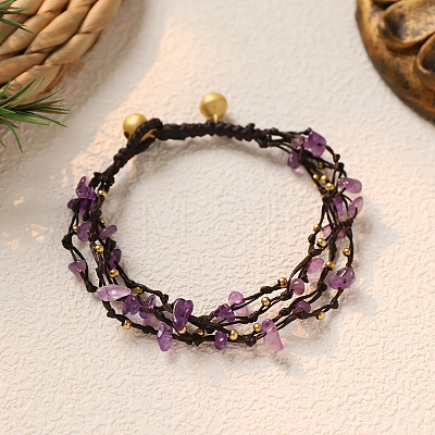 Natural Amethyst Chip & Alloy Beaded Multi-strand Bracelets WGA084D-02-1