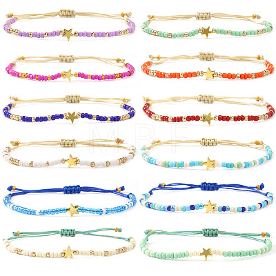 12Pcs Glass Seed Beads Adjustable Bracelets KO8624-1-1