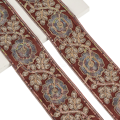 5Yards Flower Pattern Ethnic Style Embroidery Floral Polyester Ribbons OCOR-GA0003-07A-1