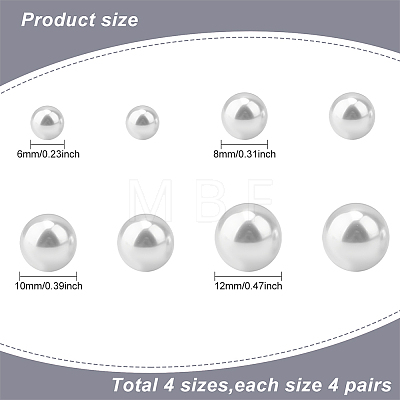 ANATTASOUL 16 Pairs 4 Size Plastic Imitation Pearl Stud Earrings with Steel Iron Pins EJEW-AN0003-89-1