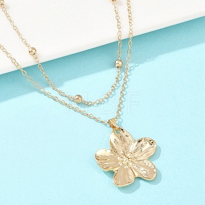 Alloy Flower Pendant with Iron Chain Double Layer Necklaces for Women NJEW-A066-02G-1