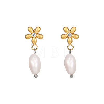 Stainless Steel Flower Earrings with Natural Pearls for Women GE0361-1-1