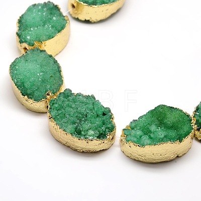 Golden Plated Dyed Oval Natural Druzy Quartz Crystal Beads Strands G-F144-06-1