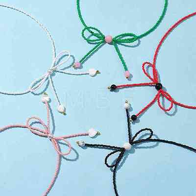 Glass Seed Pendants Necklaces for Women NJEW-MZ00031-1