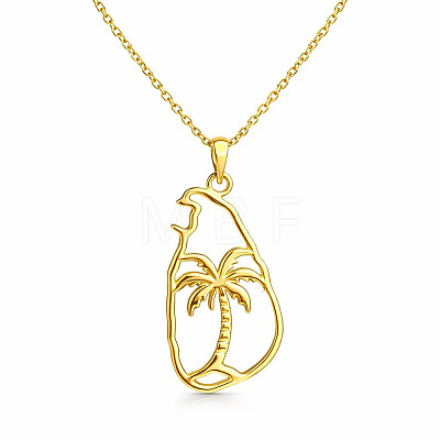 304 Stainless Steel Outline Island Coconut Tree Pendant Necklaces for Women WGA9425-01-1