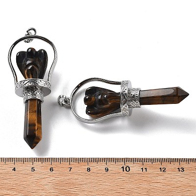 Natural Tiger Eye Pointed Big Pendants KK-H491-01P-02-1