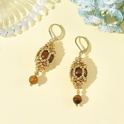 Natural Tiger Eye Leveback Earrings for Women EJEW-MZ00785-03-1