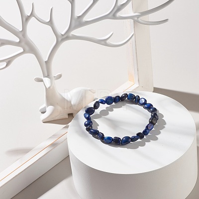 Natural Lapis Lazuli Nuggets Beads Stretch Bracelet BJEW-JB07144-03-1