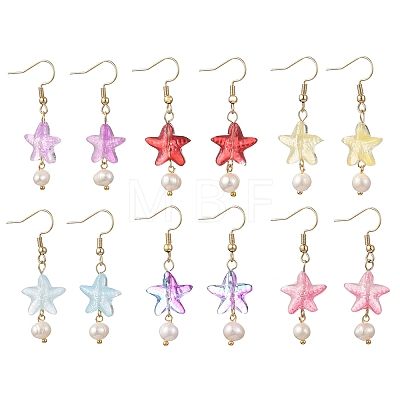 Glass & Natural Freshwater Pearl & 304 Stainless Steel Dangle Earrings EJEW-JE07365-1