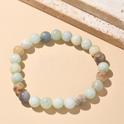 Natural Flower Amazonite Bead Stretch Bracelets X-BJEW-K212-B-007-1