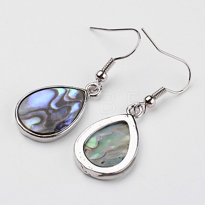 Teardrop Platinum Tone Brass Natural Paua Shell Dangle Earrings EJEW-M060-08-01-1