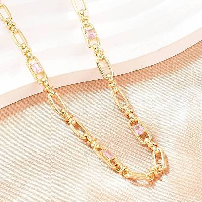 5MM Brass Pave Cubic Zirconia Oval Link Chain Necklaces NJEW-D324-01G-05-1