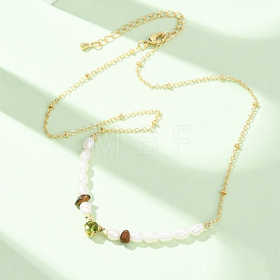 Natural Tiger Eye Chip and Rice Natural Pearl Beaded Necklaces GG-CBA3297-15G-A-1