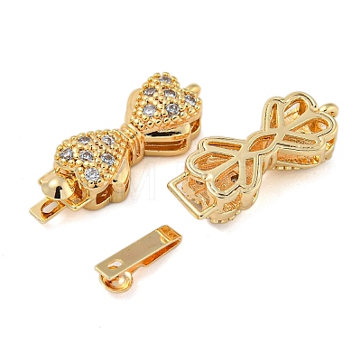 Bowknot Brass Micro Pave Clear Cubic Zirconia Box Clasps KK-N254-99G-1