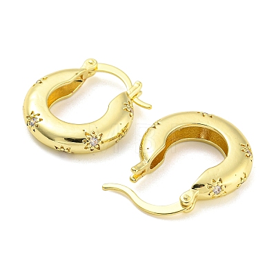 Flower Pattern Rack Plating Brass Micro Pave Cubic Zirconia Thick Hoop Earrings for Women EJEW-P239-02G-1